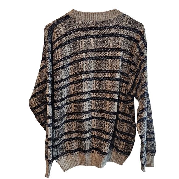 Vintage Sun River Sweater Mens Medium Beige 90s Geometric Cosby Knit Grandpa - Picture 2 of 8